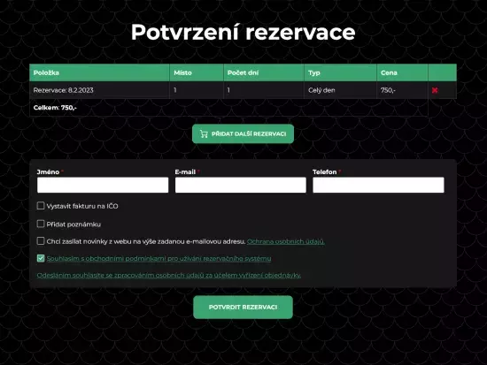 Košík nákupu lovných míst